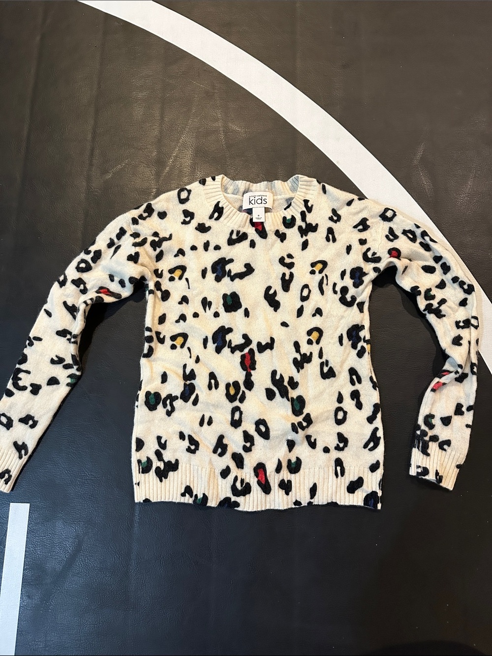 Autumn Cashmere Cream Leopard Print Crewneck Sweater with Multicolor Spots